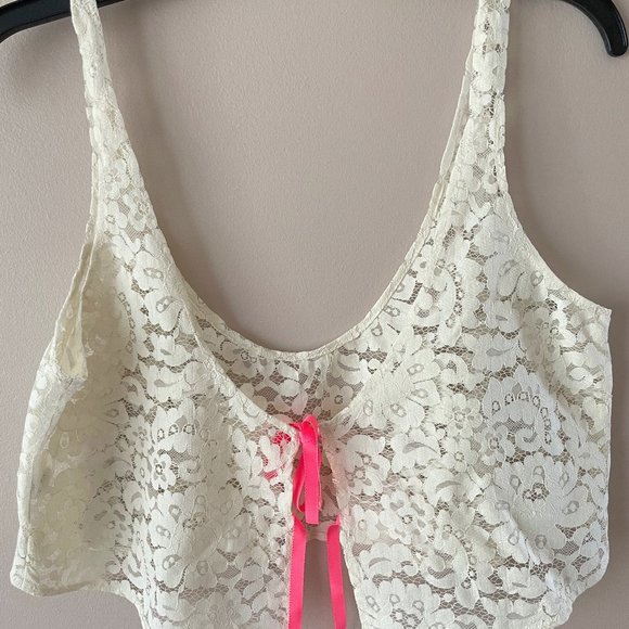 Anthropologie Poasana Cropped Top Size L Ivory Lace Camisole Lingerie By Zinke - Picture 6 of 7